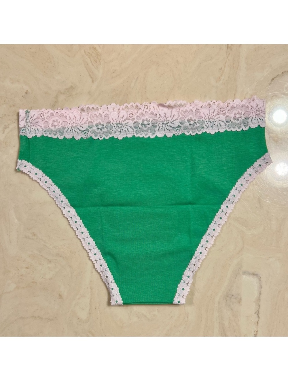 🍀VS PINK Cotton Lace Trim Scoop Bralette & Cheeky Panty Wild Green GOOD LUCK L - Picture 9 of 15